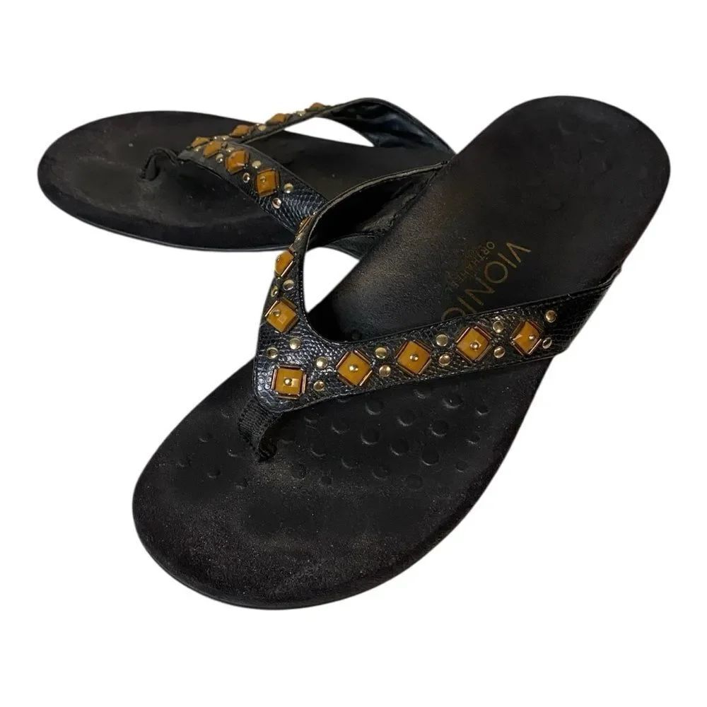 Vionic Black and Gold Studded Sandals Sz 7
